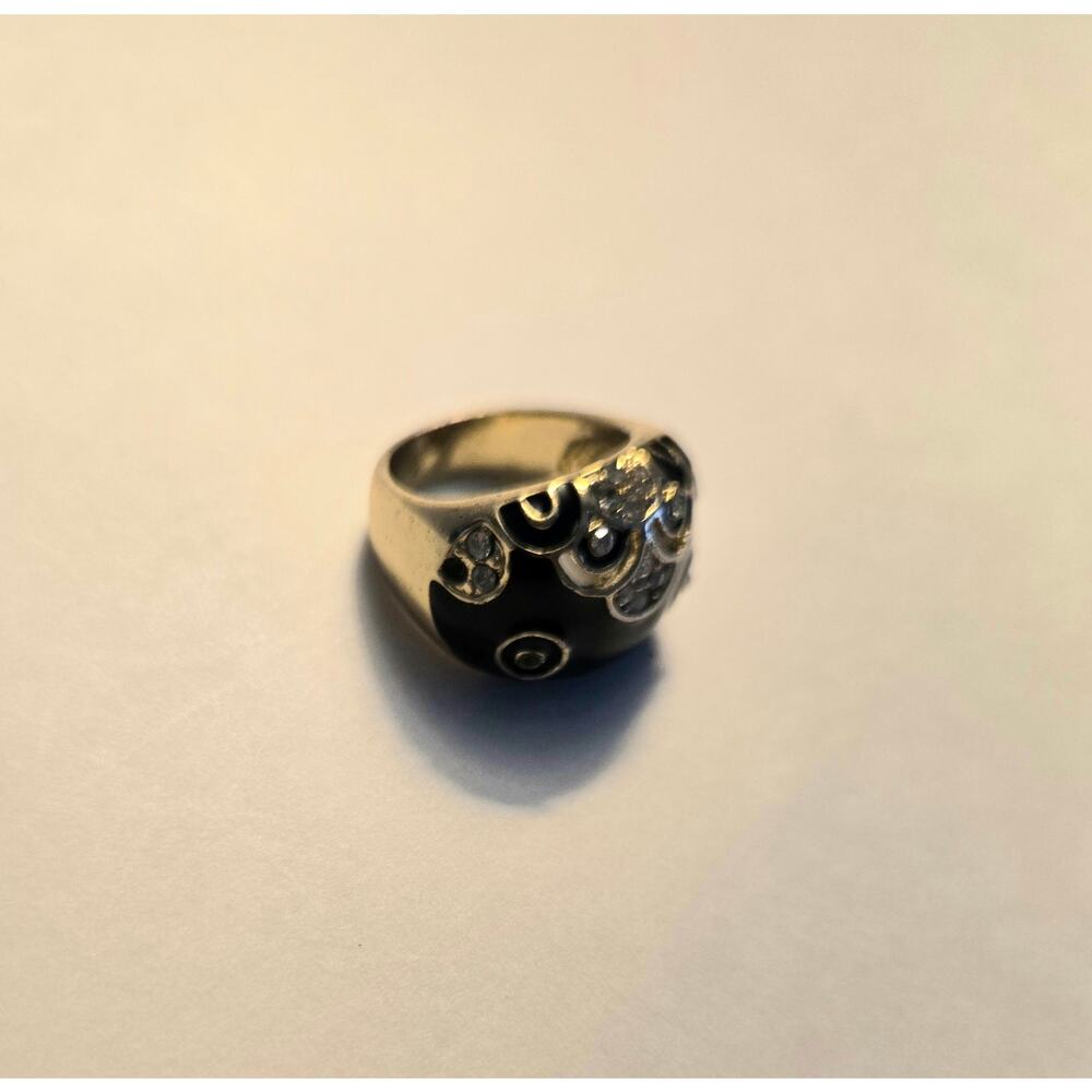 Retro Style Gold Tone, Black, and Sparkly Ring Size 6